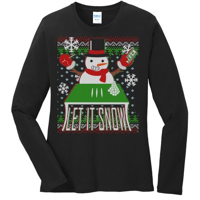 Ugly Christmas Sweater Let It Snow Frosty Snowman On Drugs Ladies Long Sleeve Shirt