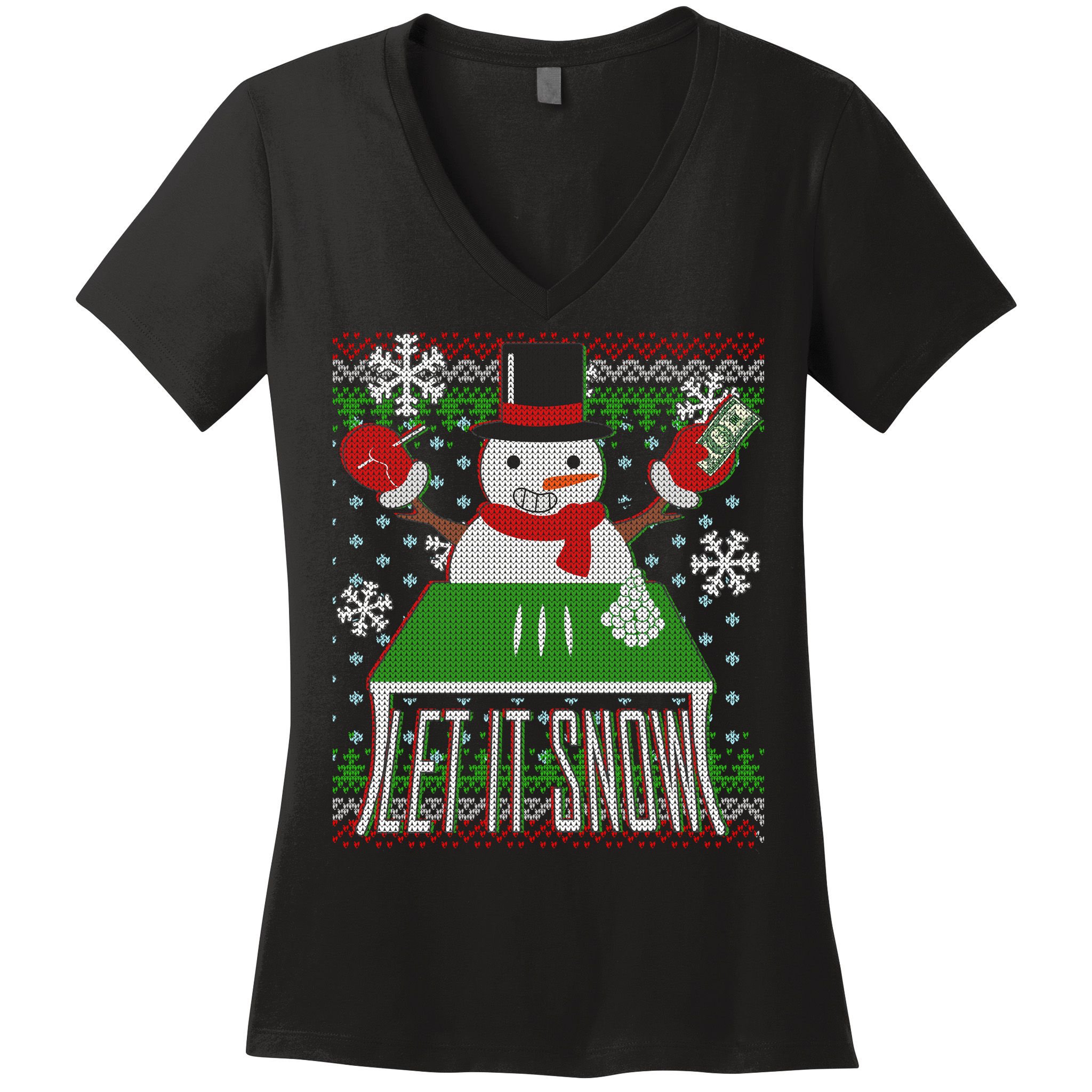 Ugly Christmas Sweater Let It Snow Frosty Snowman On Drugs Women's V-Neck T-Shirt