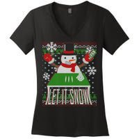 Ugly Christmas Sweater Let It Snow Frosty Snowman On Drugs Women's V-Neck T-Shirt