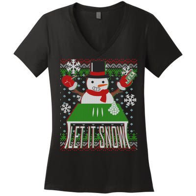 Ugly Christmas Sweater Let It Snow Frosty Snowman On Drugs Women's V-Neck T-Shirt