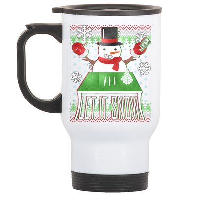 Ugly Christmas Sweater Let It Snow Frosty Snowman On Drugs Stainless Steel Travel Mug