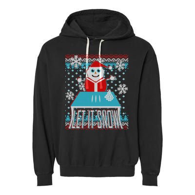 Ugly Christmas Sweater Let It Snow Santa Snowman Garment-Dyed Fleece Hoodie