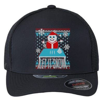 Ugly Christmas Sweater Let It Snow Santa Snowman Flexfit Unipanel Trucker Cap