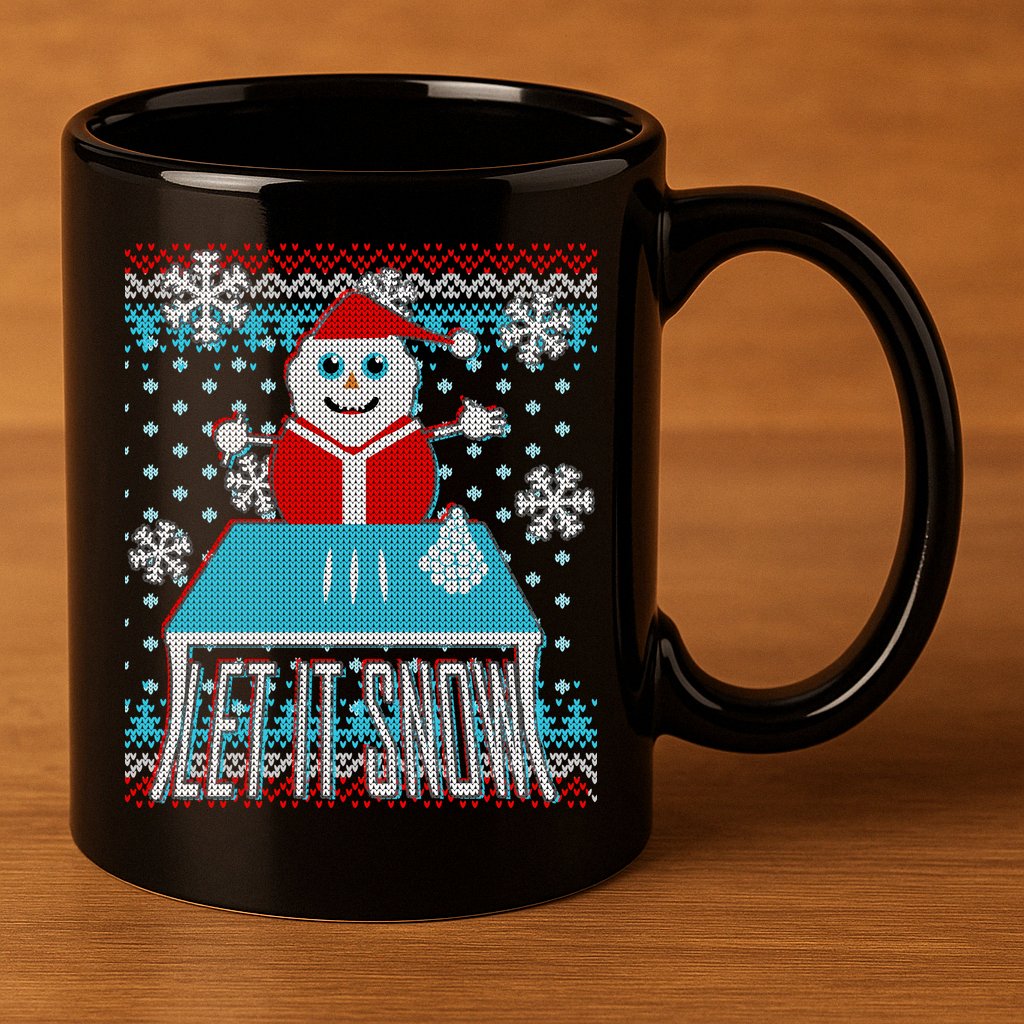 Ugly Christmas Sweater Let It Snow Santa Snowman 11oz C Handle Ceramic Mug