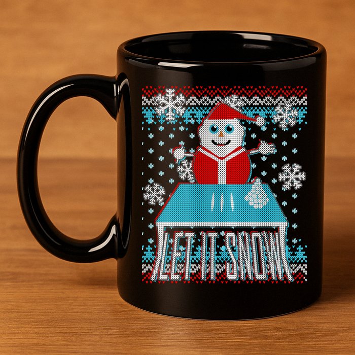 Ugly Christmas Sweater Let It Snow Santa Snowman 11oz C Handle Ceramic Mug