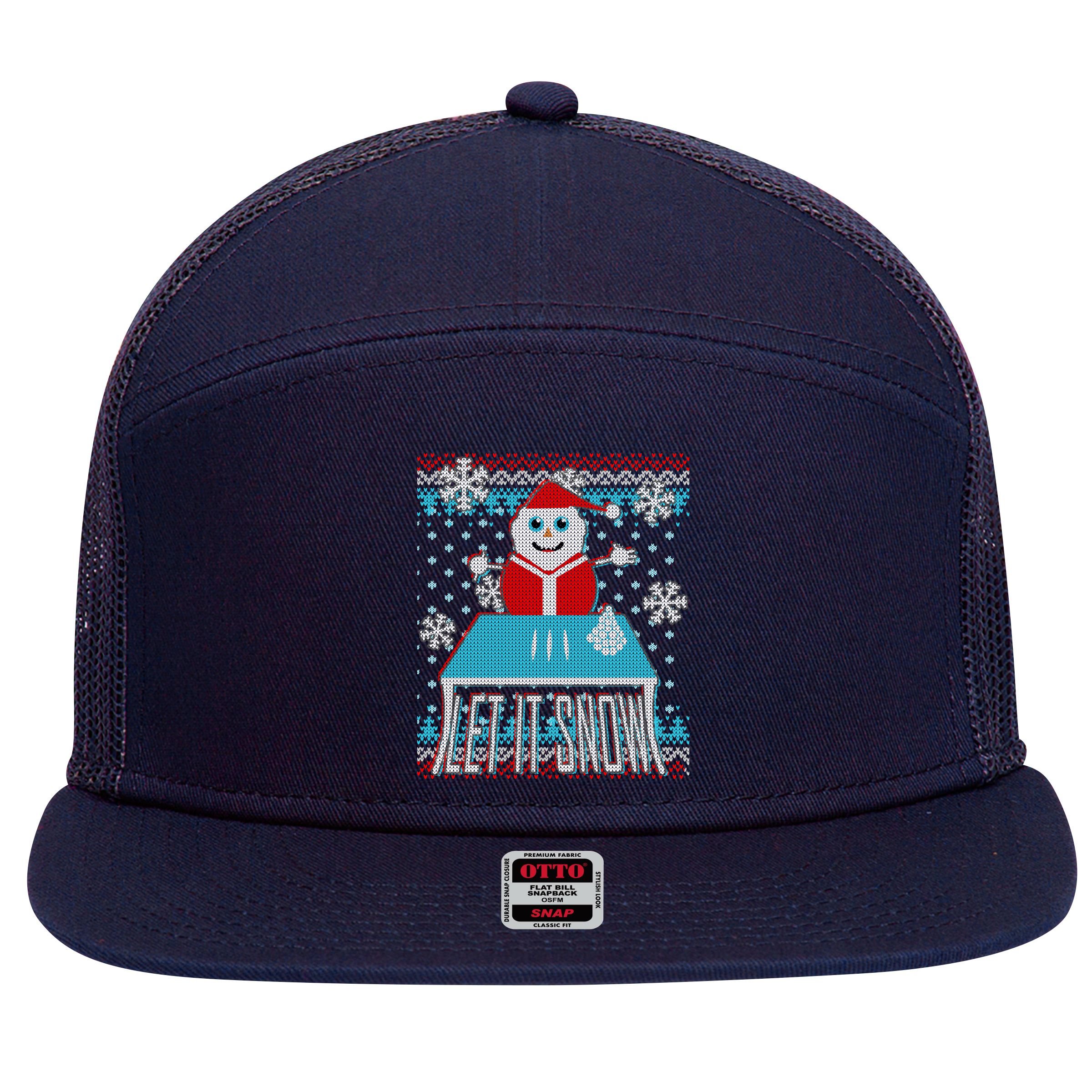 Ugly Christmas Sweater Let It Snow Santa Snowman 7 Panel Mesh Trucker Snapback Hat
