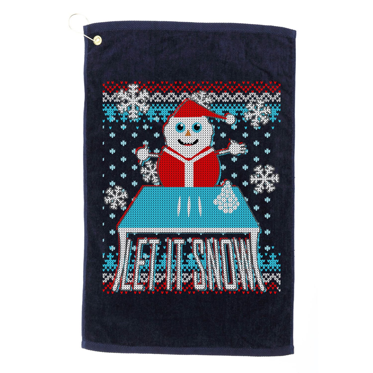 Ugly Christmas Sweater Let It Snow Santa Snowman Golf Towel