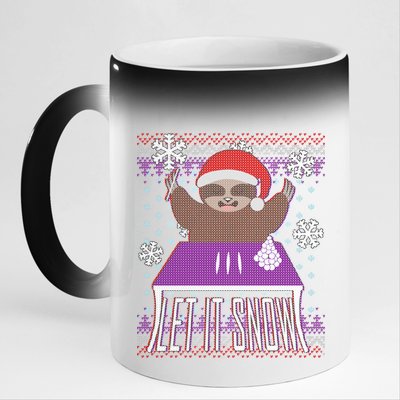 Ugly Christmas Sweater Let It Snow Sloth On Drugs 11oz Black Color Changing Mug