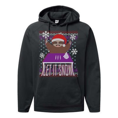 Ugly Christmas Sweater Let It Snow Sloth On Drugs Performance Fleece Hoodie