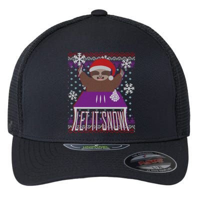 Ugly Christmas Sweater Let It Snow Sloth On Drugs Flexfit Unipanel Trucker Cap