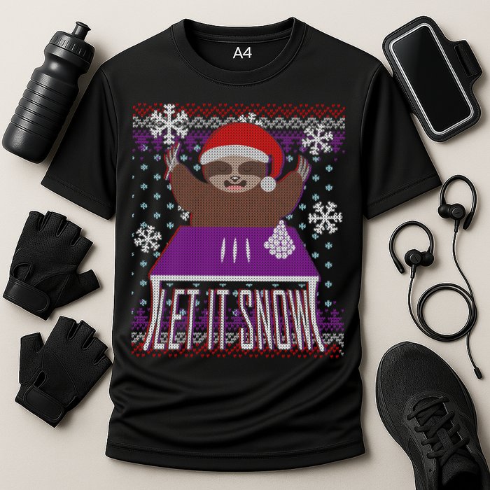 Ugly Christmas Sweater Let It Snow Sloth On Drugs Performance Shirt