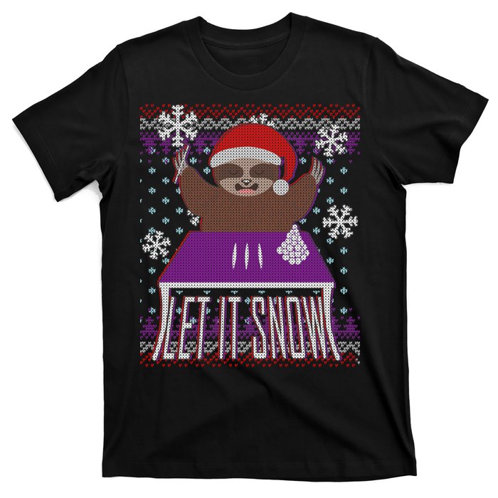 Ugly Christmas Sweater Let It Snow Sloth On Drugs T-Shirt