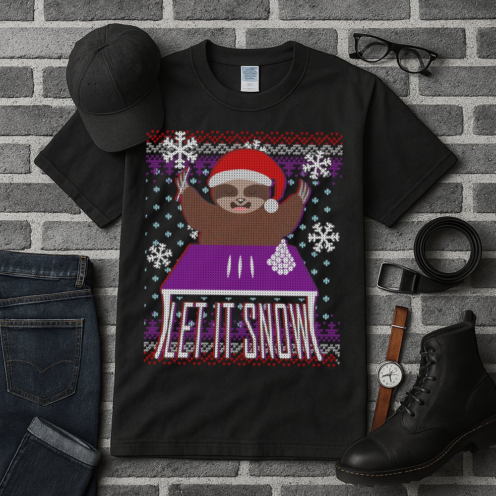 Ugly Christmas Sweater Let It Snow Sloth On Drugs Tall T-Shirt