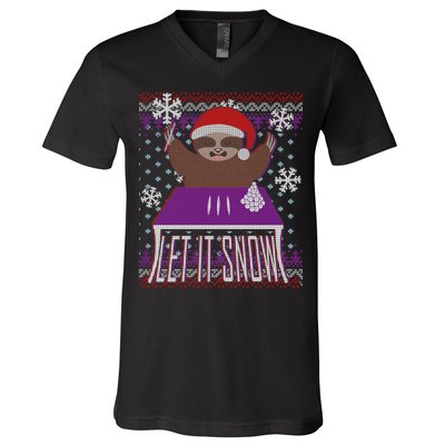 Ugly Christmas Sweater Let It Snow Sloth On Drugs V-Neck T-Shirt