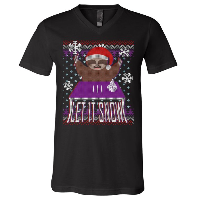 Ugly Christmas Sweater Let It Snow Sloth On Drugs V-Neck T-Shirt