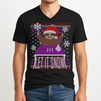 Ugly Christmas Sweater Let It Snow Sloth On Drugs V-Neck T-Shirt