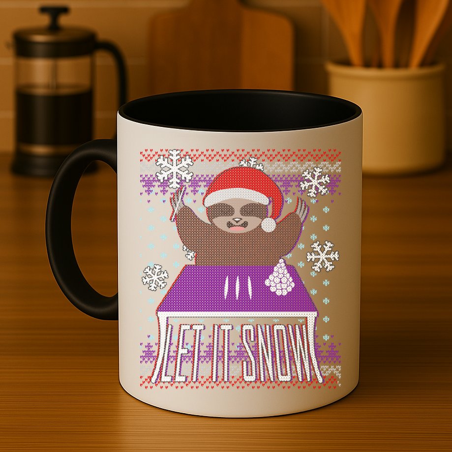Ugly Christmas Sweater Let It Snow Sloth On Drugs Mug