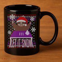 Ugly Christmas Sweater Let It Snow Sloth On Drugs 11oz C Handle Ceramic Mug