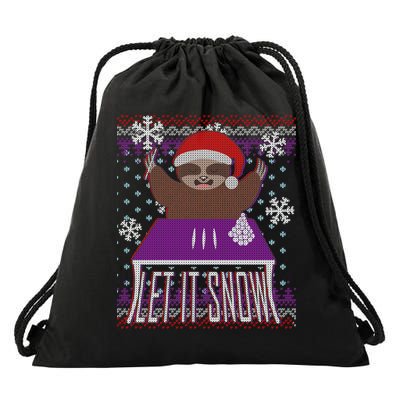Ugly Christmas Sweater Let It Snow Sloth On Drugs Drawstring Bag