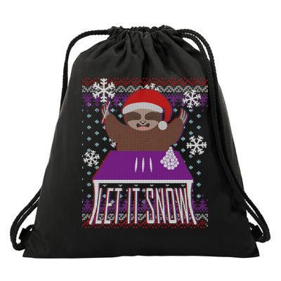 Ugly Christmas Sweater Let It Snow Sloth On Drugs Drawstring Bag