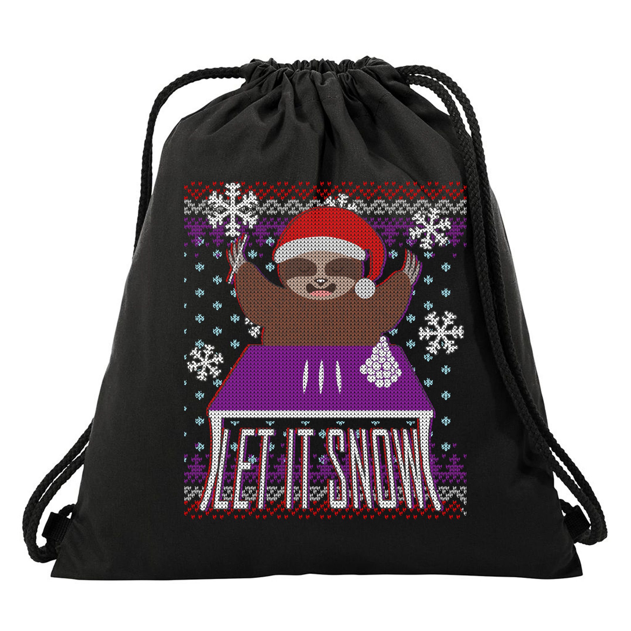 Ugly Christmas Sweater Let It Snow Sloth On Drugs Drawstring Bag