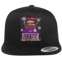 Ugly Christmas Sweater Let It Snow Sloth On Drugs Flat Bill Trucker Hat