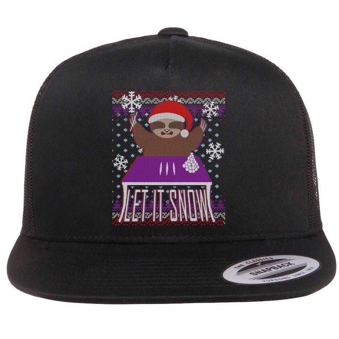 Ugly Christmas Sweater Let It Snow Sloth On Drugs Flat Bill Trucker Hat