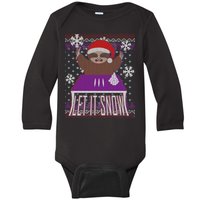 Ugly Christmas Sweater Let It Snow Sloth On Drugs Baby Long Sleeve Bodysuit