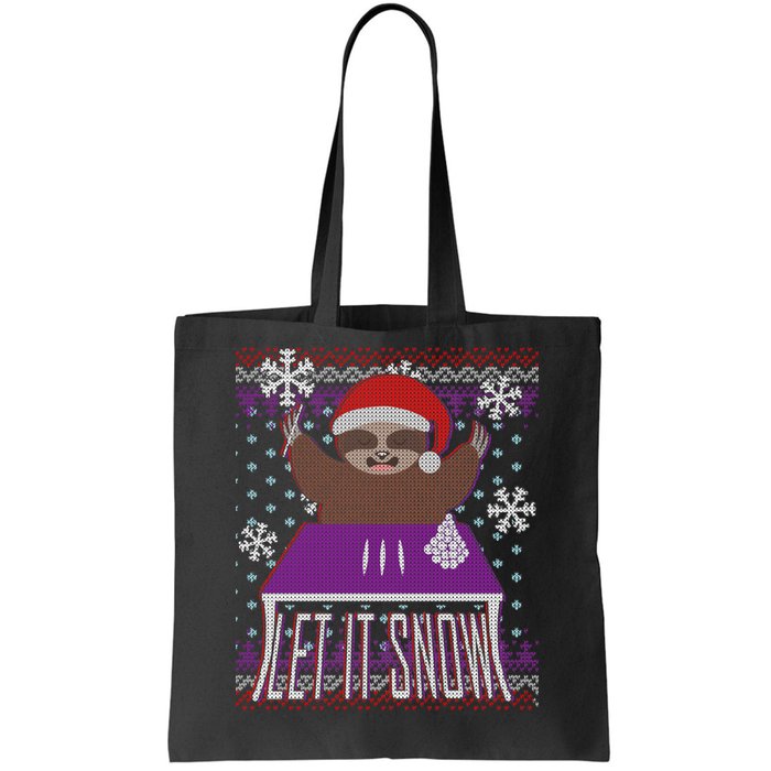 Ugly Christmas Sweater Let It Snow Sloth On Drugs Tote Bag