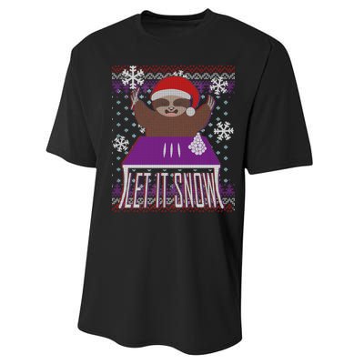 Ugly Christmas Sweater Let It Snow Sloth On Drugs Performance Sprint T-Shirt