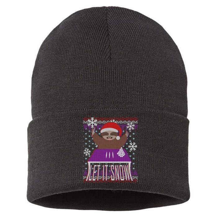 Ugly Christmas Sweater Let It Snow Sloth On Drugs Sustainable Knit Beanie