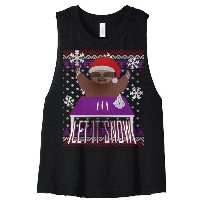 Ugly Christmas Sweater Let It Snow Sloth On Drugs Women's Racerback Cropped Tank