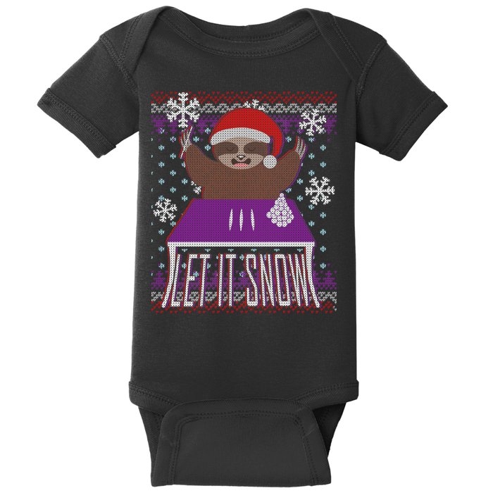 Ugly Christmas Sweater Let It Snow Sloth On Drugs Baby Bodysuit