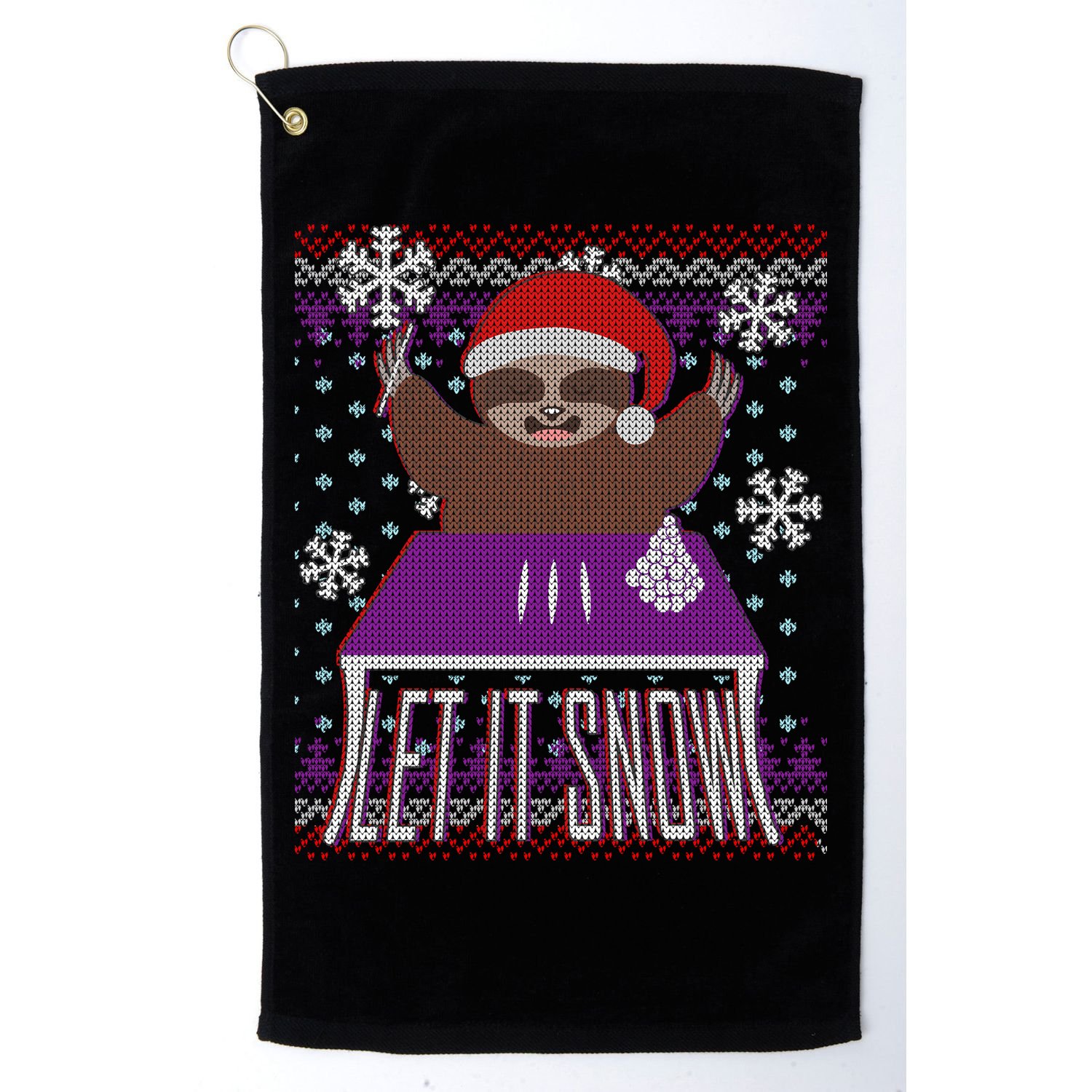 Ugly Christmas Sweater Let It Snow Sloth On Drugs Golf Towel