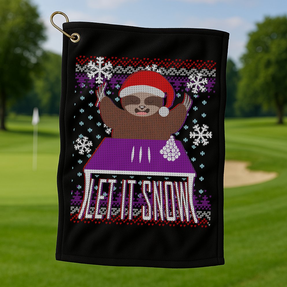Ugly Christmas Sweater Let It Snow Sloth On Drugs Golf Towel