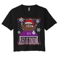 Ugly Christmas Sweater Let It Snow Sloth On Drugs Women's Crop Top Tee