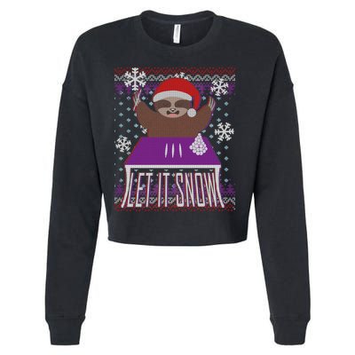 Ugly Christmas Sweater Let It Snow Sloth On Drugs Cropped Pullover Crew