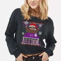 Ugly Christmas Sweater Let It Snow Sloth On Drugs Cropped Pullover Crew