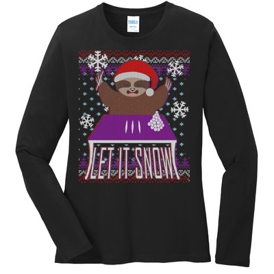 Ugly Christmas Sweater Let It Snow Sloth On Drugs Ladies Long Sleeve Shirt