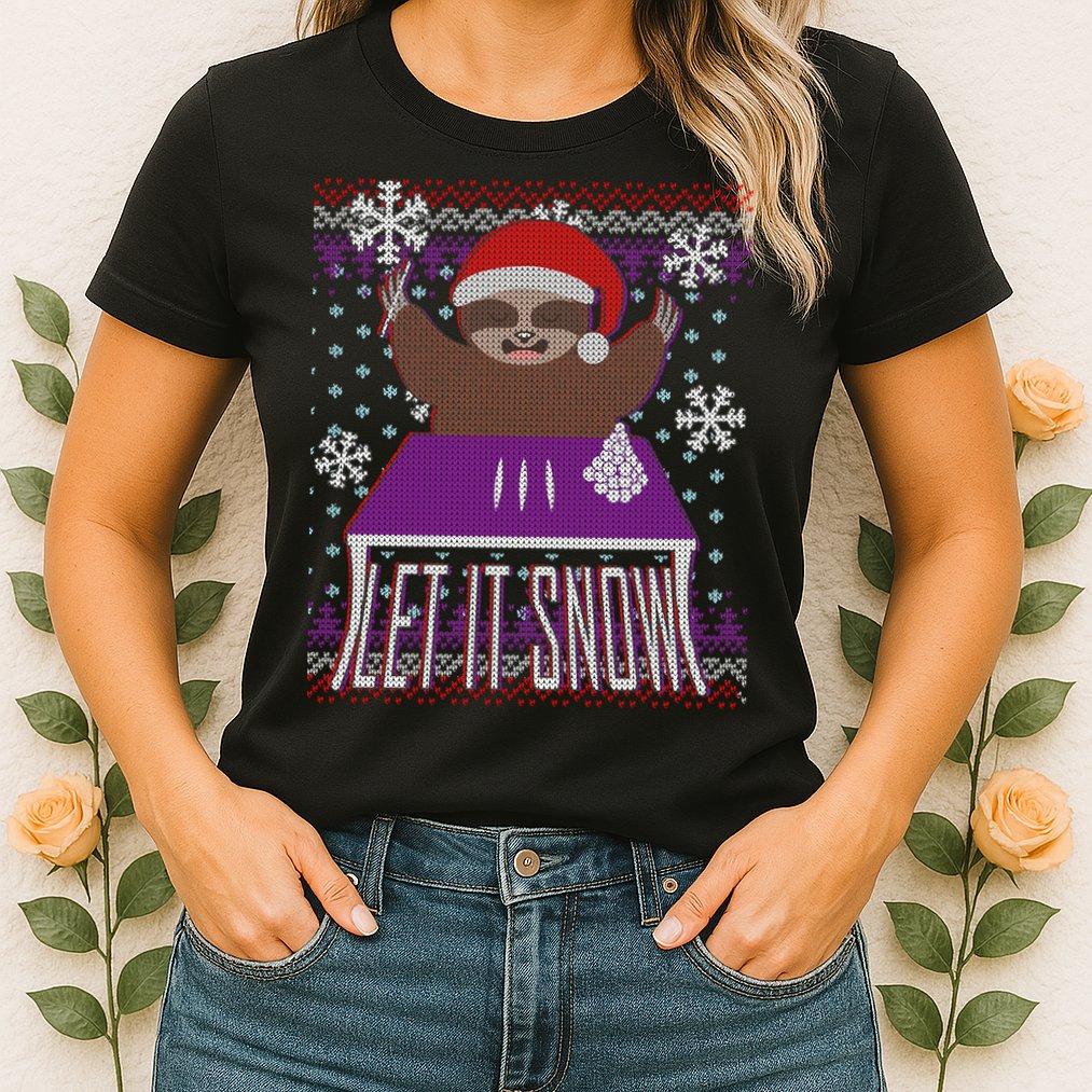 Ugly Christmas Sweater Let It Snow Sloth On Drugs Womens T-Shirt