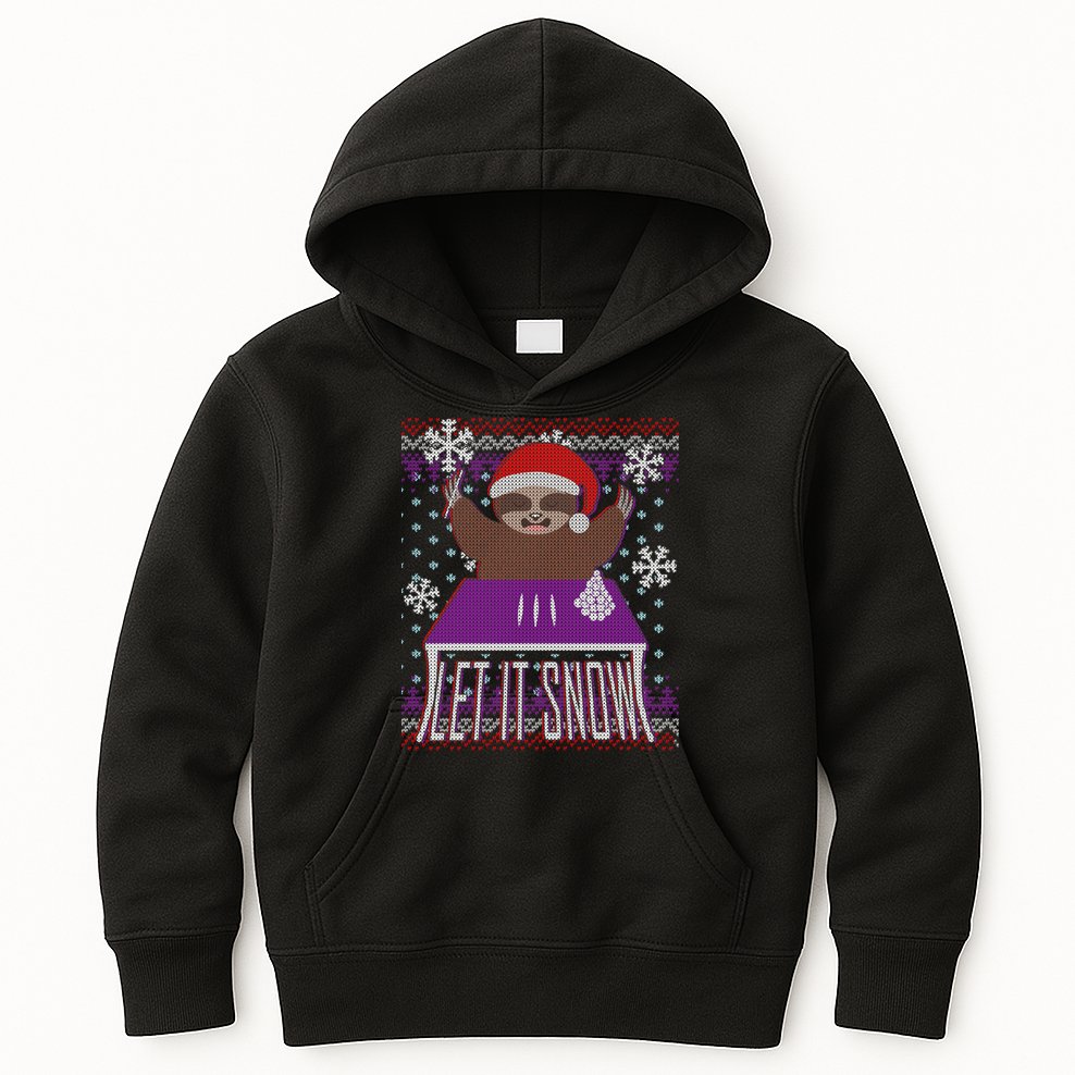 Ugly Christmas Sweater Let It Snow Sloth On Drugs Kids Hoodie