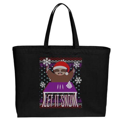 Ugly Christmas Sweater Let It Snow Sloth On Drugs Cotton Canvas Jumbo Tote