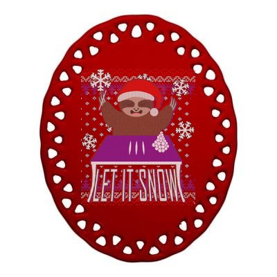 Ugly Christmas Sweater Let It Snow Sloth On Drugs Ceramic Oval Ornament