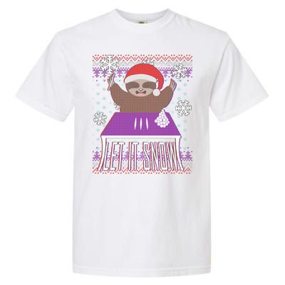 Ugly Christmas Sweater Let It Snow Sloth On Drugs Garment-Dyed Heavyweight T-Shirt