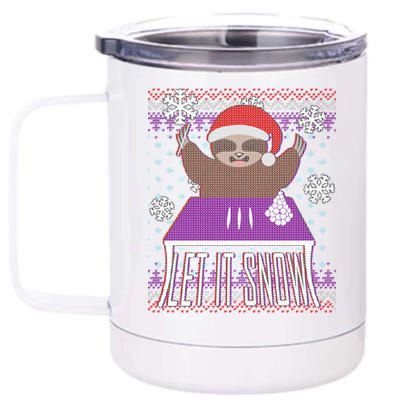 Ugly Christmas Sweater Let It Snow Sloth On Drugs 12 oz Stainless Steel Tumbler Cup