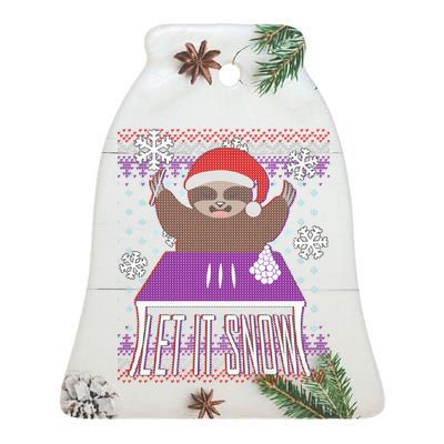 Ugly Christmas Sweater Let It Snow Sloth On Drugs Ceramic Bell Ornament