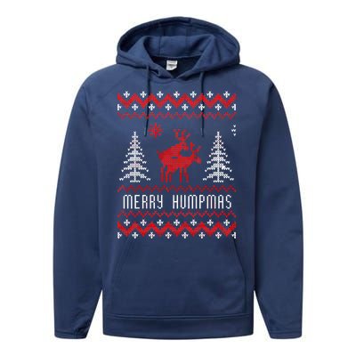 Ugly Christmas Sweater Merry Humpmas Reindeer Performance Fleece Hoodie