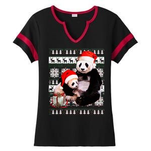 Ugly Christmas Sweater Panda Bears Ladies Halftime Notch Neck Tee