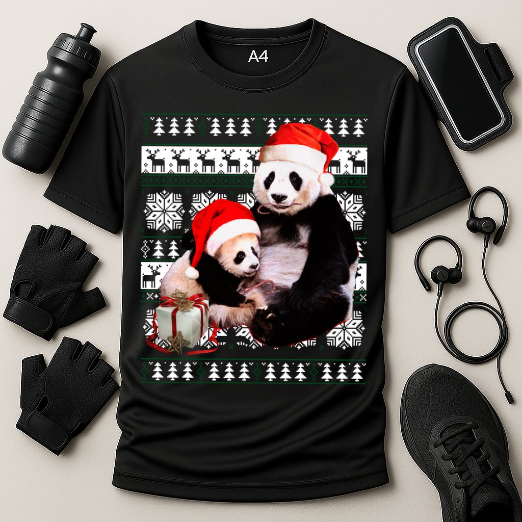 Ugly Christmas Sweater Panda Bears Cooling Performance Crew T-Shirt