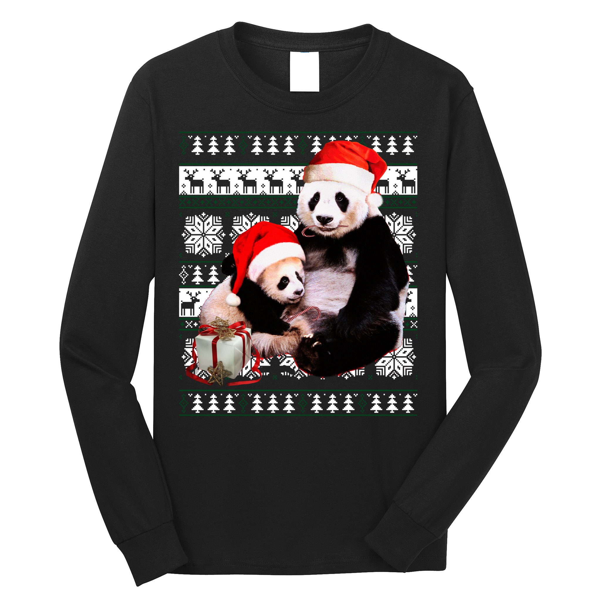 Ugly Christmas Sweater Panda Bears Long Sleeve Shirt